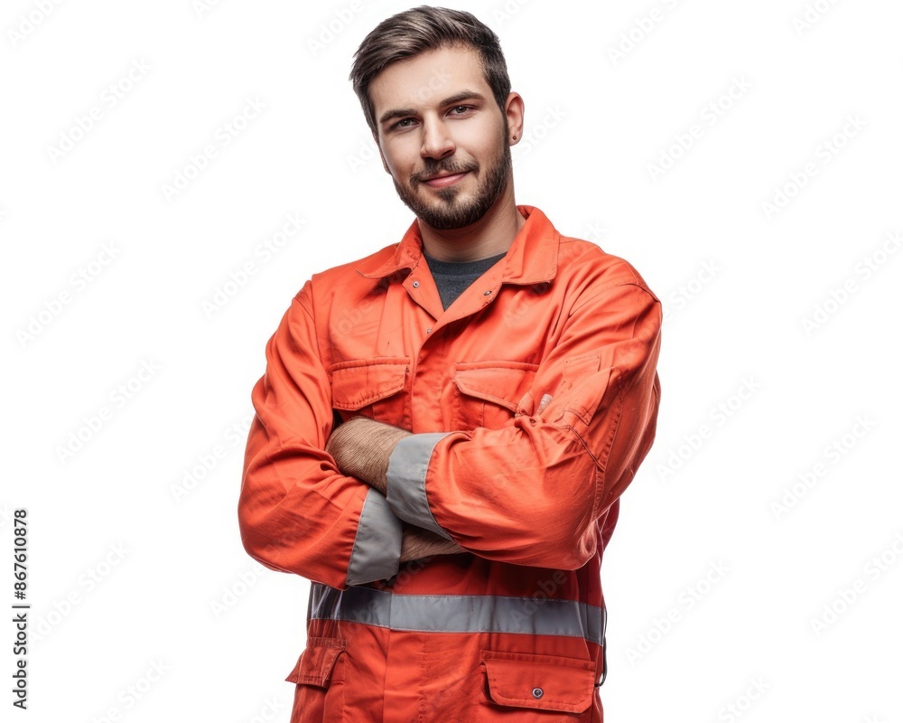 Car Mechanic on White Background. Young Attractive Auto Technician in Coverall with Crossed Arms and Wrenches Car Mechanic on White Background. Young Attractive Auto Technician in Coverall with Crossed Arms and Wrenches