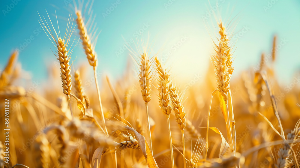 Fototapeta premium Labor Day: Golden Wheat Field Under a Clear Sky Representing Hard Work and Reward