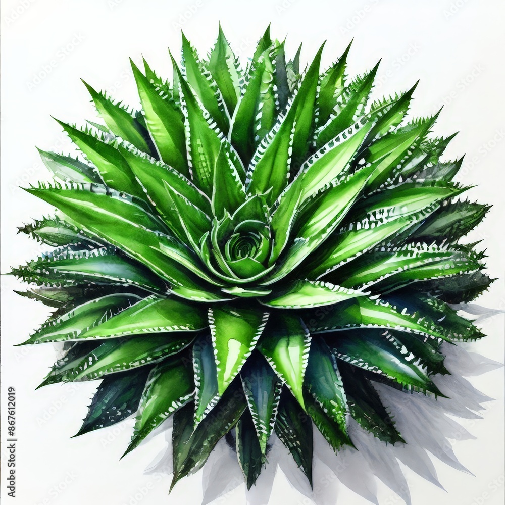 Fototapeta premium A zebra haworthia plant watercolor on white background.