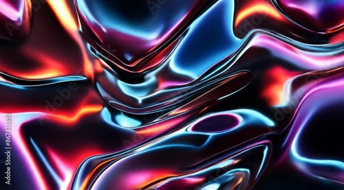 Vibrant abstract digital artwork featuring fluid, multi-colored shapes that resemble liquid metal.