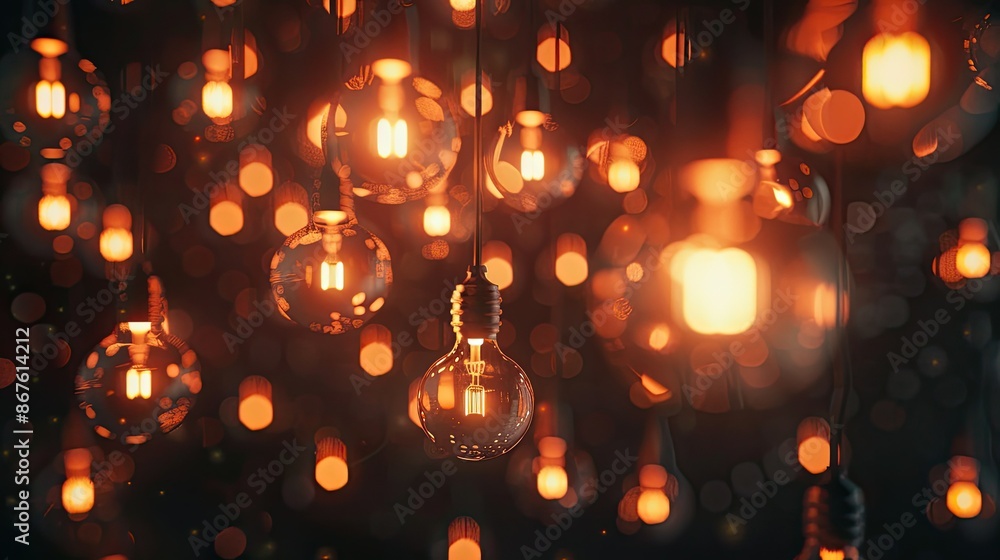 A dramatic shot of a series of lights glowing brightly in a darkened room, creating a captivating atmosphere A dramatic shot of a series of lights glowing brightly in a darkened room, creating a captivating atmosphere