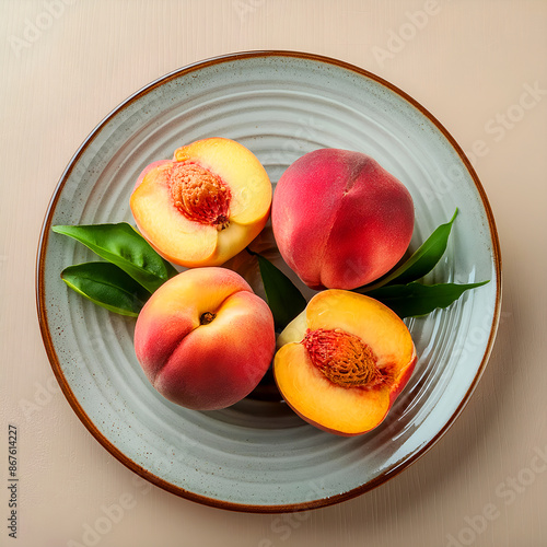 peaches on a white background, health concept 