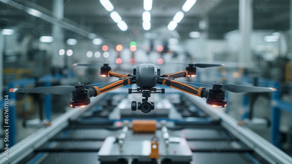 High-Tech Drone in a Modern Industrial Environment High-Tech Drone in a Modern Industrial Environment