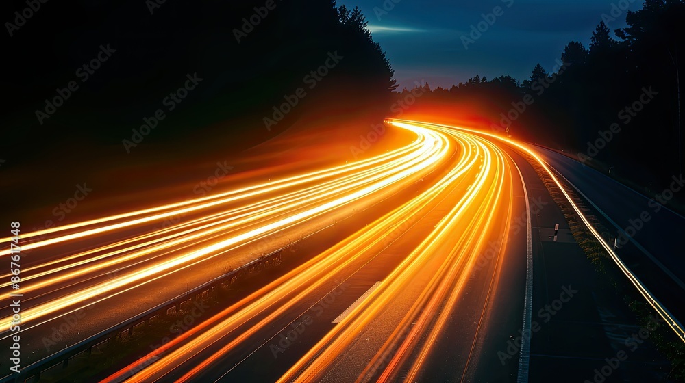 Dramatic long exposure shot of orange car lights on a highway at night, creating dynamic streaks of color Dramatic long exposure shot of orange car lights on a highway at night, creating dynamic streaks of color
