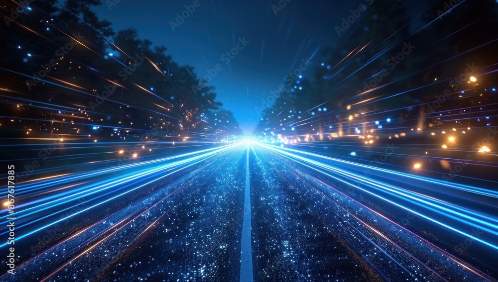 Night Road with Speed Light Trails Night Road with Speed Light Trails