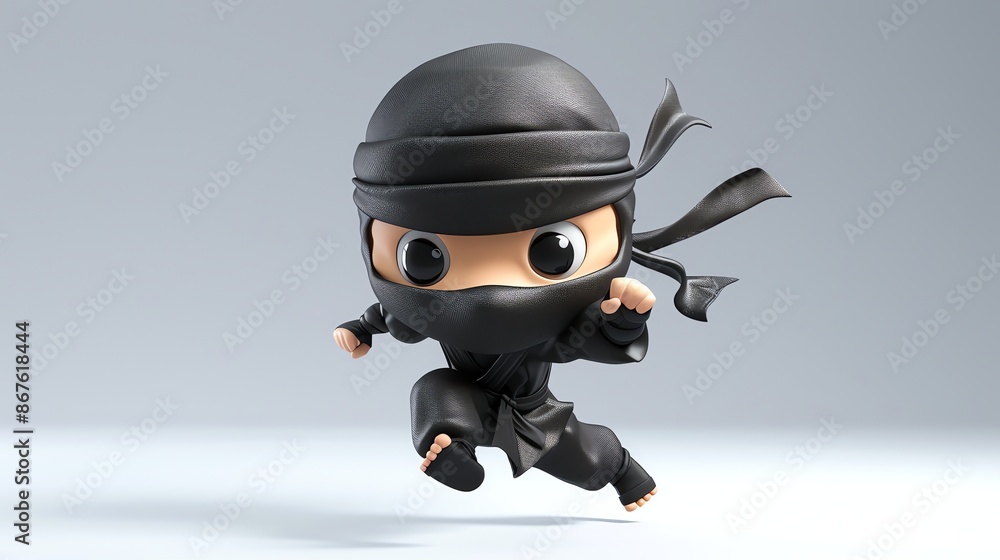 A cartoon ninja runs through the air. A cartoon ninja runs through the air.