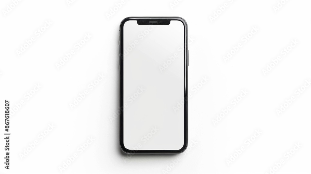 A modern black smartphone with a blank white screen, ready for your creative vision A modern black smartphone with a blank white screen, ready for your creative vision