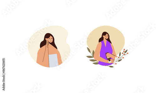 Women enjoy skin care routine at home illustration