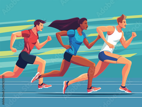 Athletes sprinting towards the finish line vektor illustation