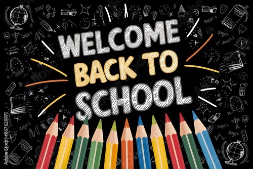 Wallpaper Mural Colorful Welcome Back to School scene with pencils and doodles Torontodigital.ca