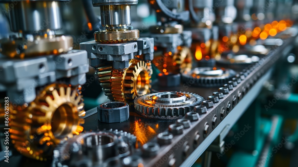 Close-up of Industrial Machine Producing Metal Gears in Factory Close-up of Industrial Machine Producing Metal Gears in Factory