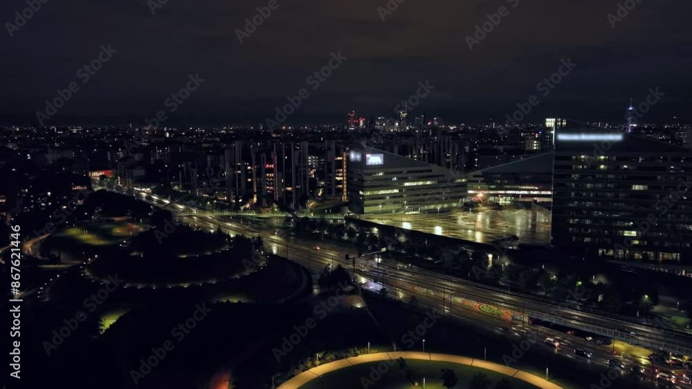 Nighttime Magic: Aerial View of Milan's Illuminated Cityscape. High quality 4k footage Nighttime Magic: Aerial View of Milan's Illuminated Cityscape. High quality 4k footage