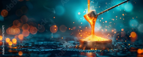 Molten Gold Pouring into a Crucible photo