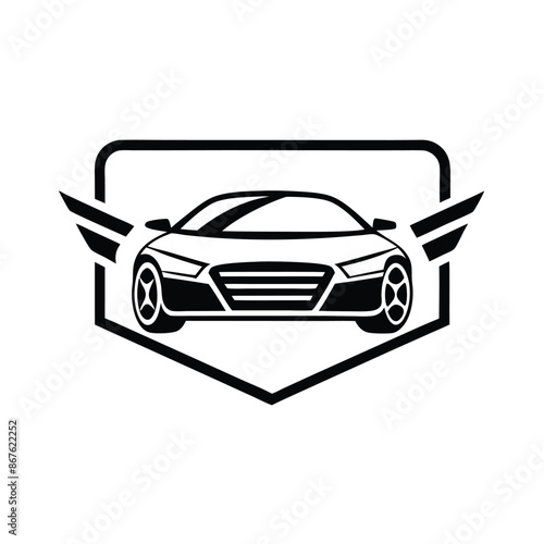 car silhouette on white background. Vehicle icons set view from side, front, back, and top, car logo vector design.