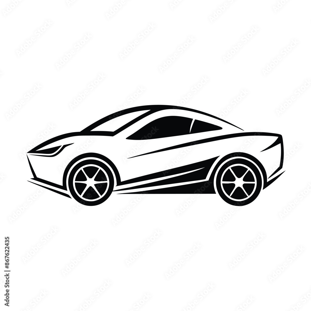 car silhouette on white background. Vehicle icons set view from side, front, back, and top, car logo vector design.