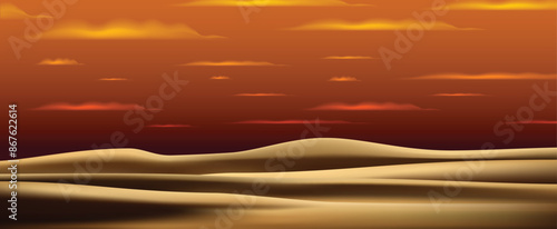 sunny desert landscape where sands shine with sky and clouds vector background