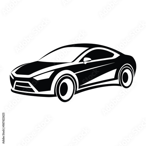 car silhouette on white background. Vehicle icons set view from side, front, back, and top, car logo vector design.