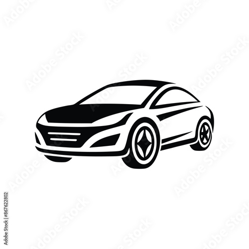 car silhouette on white background. Vehicle icons set view from side, front, back, and top, car logo vector design.