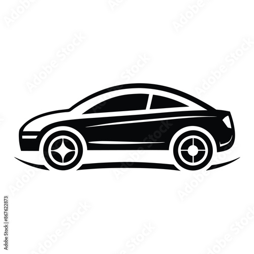 car silhouette on white background. Vehicle icons set view from side, front, back, and top, car logo vector design.