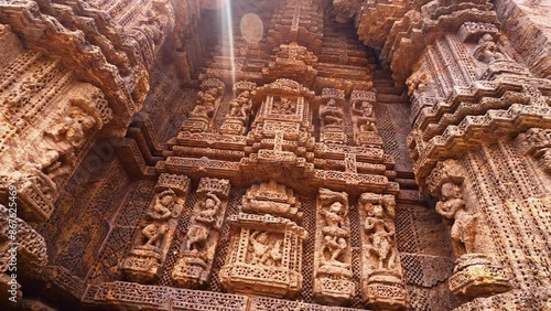 Ancient stone carvings at the Famous Konark Sun Temple, Which was built in 13th century.Sun Temple at Konark, Odisha, India