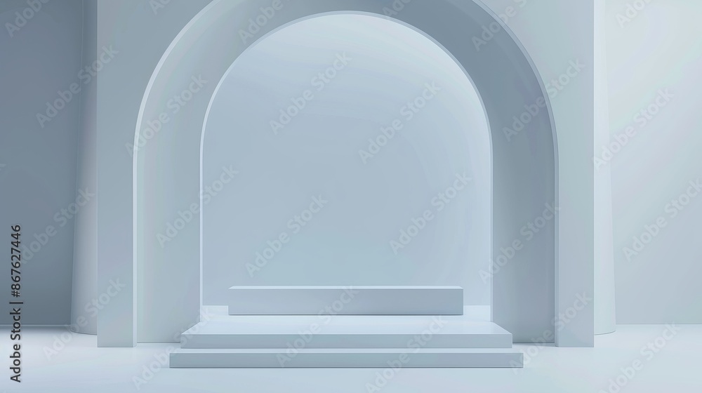 Empty studio product display with white background and copy space, perspective studio photography stand banner mockup for showcase product, empty countertop backdrop business presentation - 3d render Empty studio product display with white background and copy space, perspective studio photography stand banner mockup for showcase product, empty countertop backdrop business presentation - 3d render