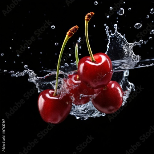 Cherries Splashing in Water.