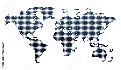 World map with dots on white background, vector illustration, global data visualization, digital cartography concept