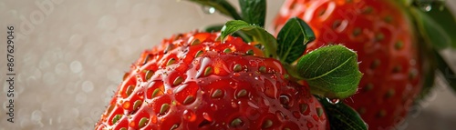 Wallpaper Mural Close-up of fresh, juicy strawberries with green leaves and dewdrops. Perfect for food, health, and nature-related projects. Torontodigital.ca