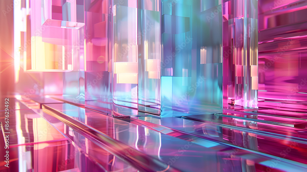 square glass with colorful light emitter iridescent neon holographic ...