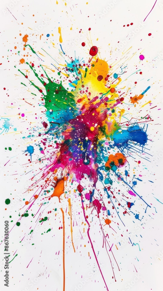 Abstract colorful paint splashes on white background, artistic expression concept Abstract colorful paint splashes on white background, artistic expression concept