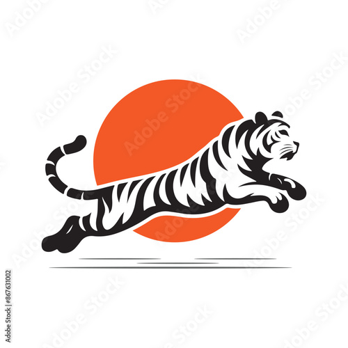 Tiger jumping logo sign emblem pictogram icon on white background vector illustration