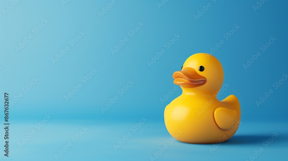 A yellow rubber duck on a light blue background. A yellow rubber duck on a light blue background.