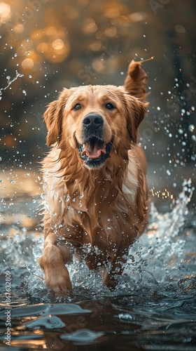 Joyful Golden Retriever Playing in Water