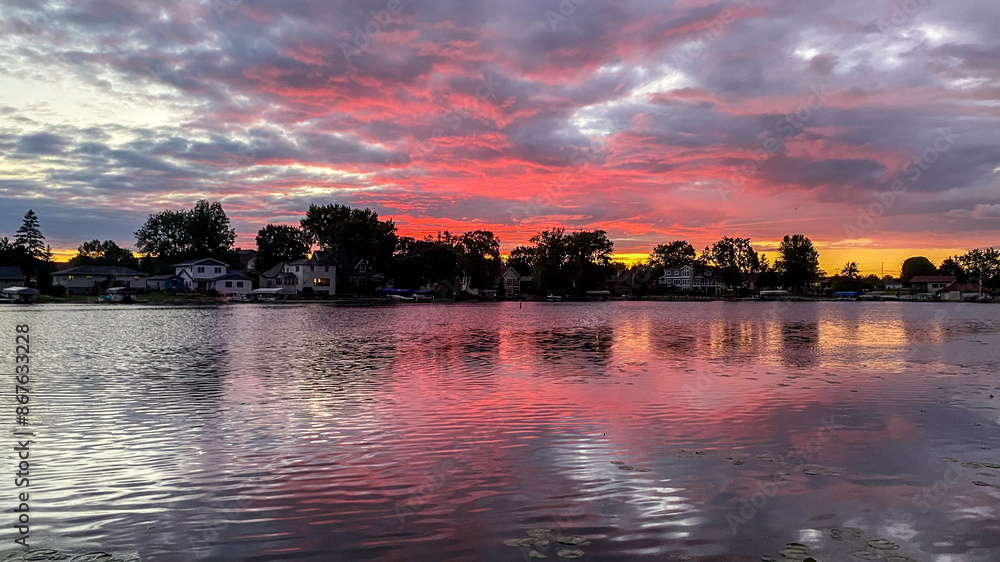 Pink Sunset over Yahara River Channel in Madison Wisconsin Pink Sunset over Yahara River Channel in Madison Wisconsin