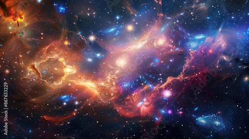 A stunning cosmic arch with vibrant stars and galaxies., image of galaxy universe space beautiful like magic in dream. © Korn
