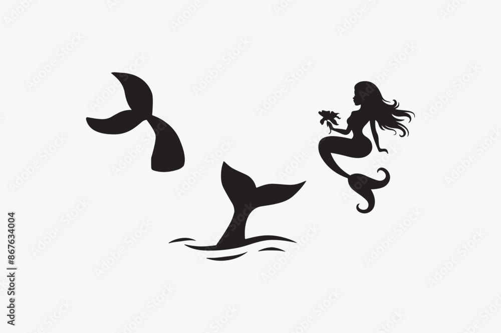 Mermaid silhouette vector style with white background Mermaid silhouette vector style with white background