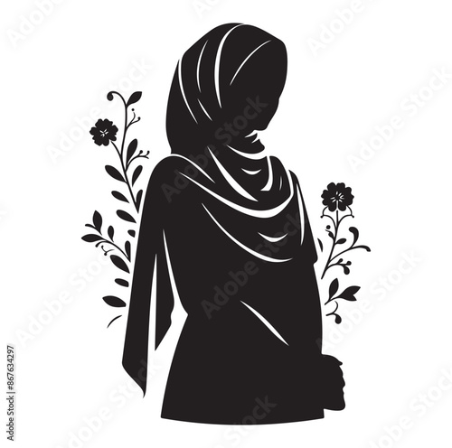 hijab style standing silhouette Vector Isolated Vector Illustration,