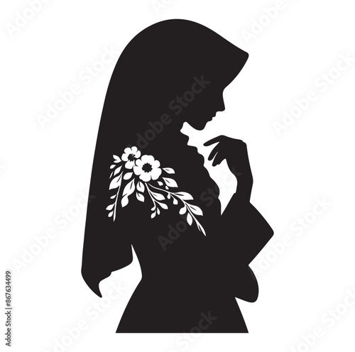 hijab style standing silhouette Vector Isolated Vector Illustration,