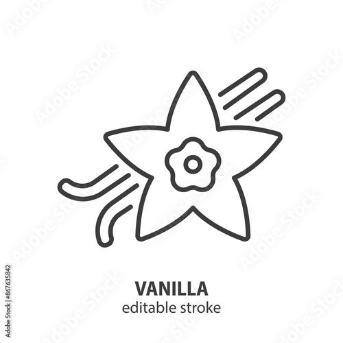 Vanilla line icon. Orchid vanilla flower and dried sticks symbol. Vector illustration. Editable stroke.