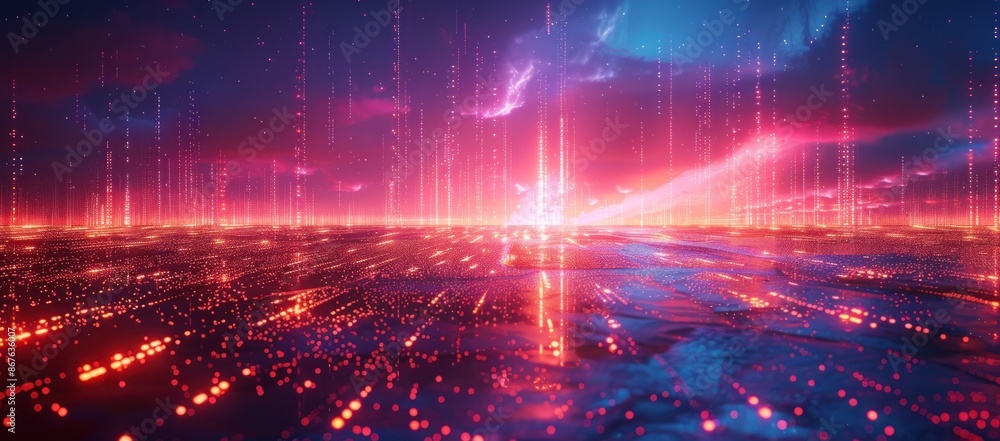 Abstract Digital Cityscape with Pink and Blue Glow Abstract Digital Cityscape with Pink and Blue Glow