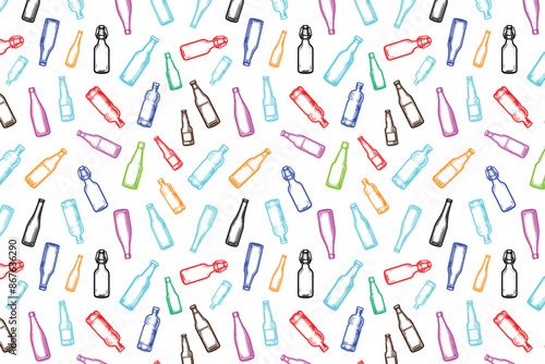 Different types of bottle seamless, repeated vector patterns design