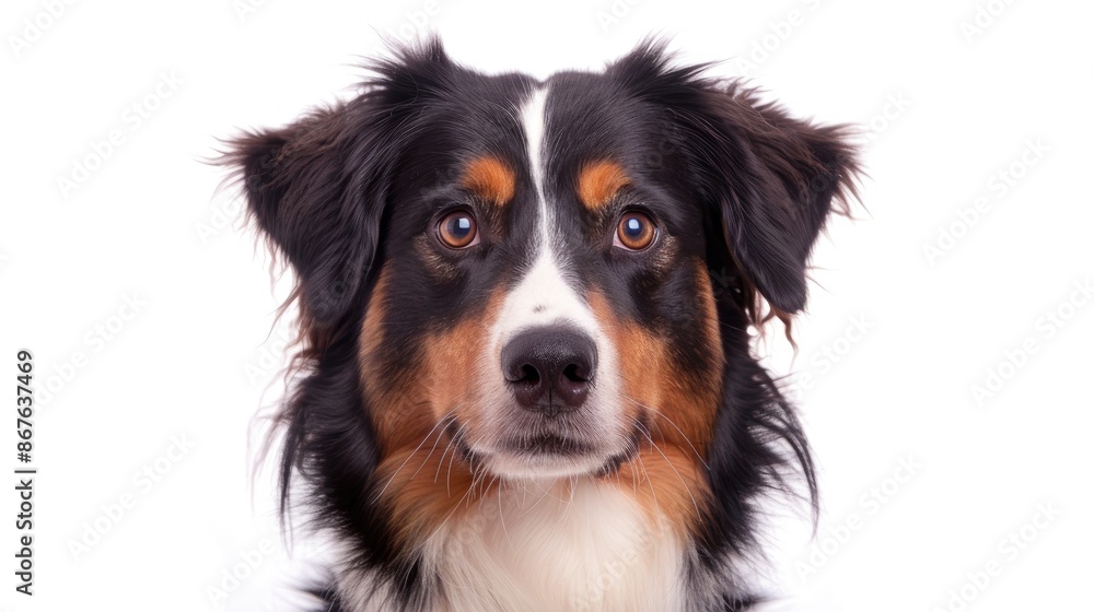 Australian Shepherd dog close up portrait isolated on white background Australian Shepherd dog close up portrait isolated on white background