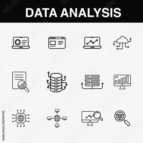 Data analysis line icons set vector illustration
