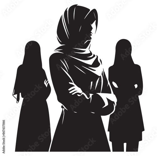 hijab style standing silhouette Vector Isolated Vector Illustration,