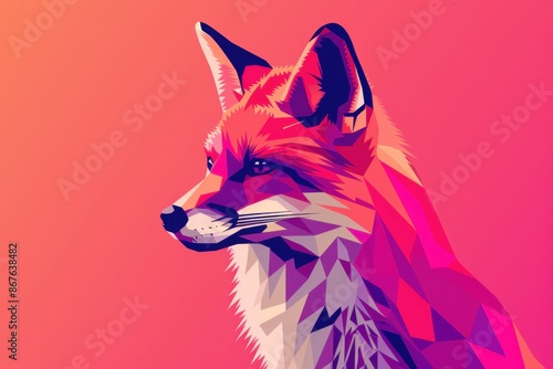 Geometric colorful fox illustration, fox logo photo