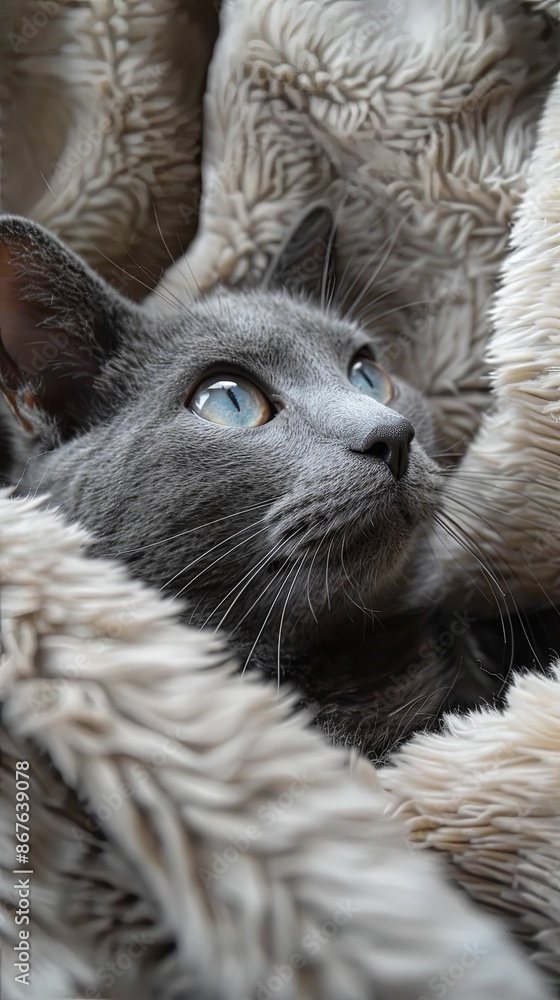 Obraz premium A stunning gray cat with deep golden eyes sits poised and alert.