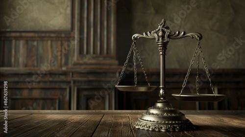 A judge's gavel and justice scales symbolize the law. This is an ideal background for promoting legal services. It represents the judiciary, jurisprudence, and justice. 3D illustration with copy space