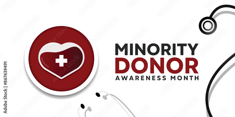 Obraz premium National Minority Awareness Month. Heart, plus icon and stethoscope. Great for cards, banners, posters, social media and more. White background. 