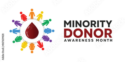 National Minority Awareness Month. Blood and people icon. Great for cards, banners, posters, social media and more. White background.  