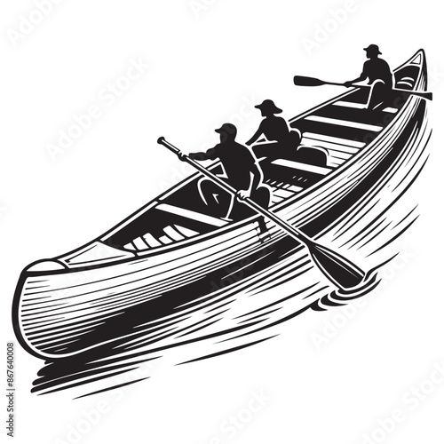 Canoe Boat Silhouette line art Style Vector Illustration Art on White Background Design